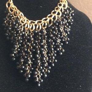Black/Goldtone Statement Necklace and Earrings